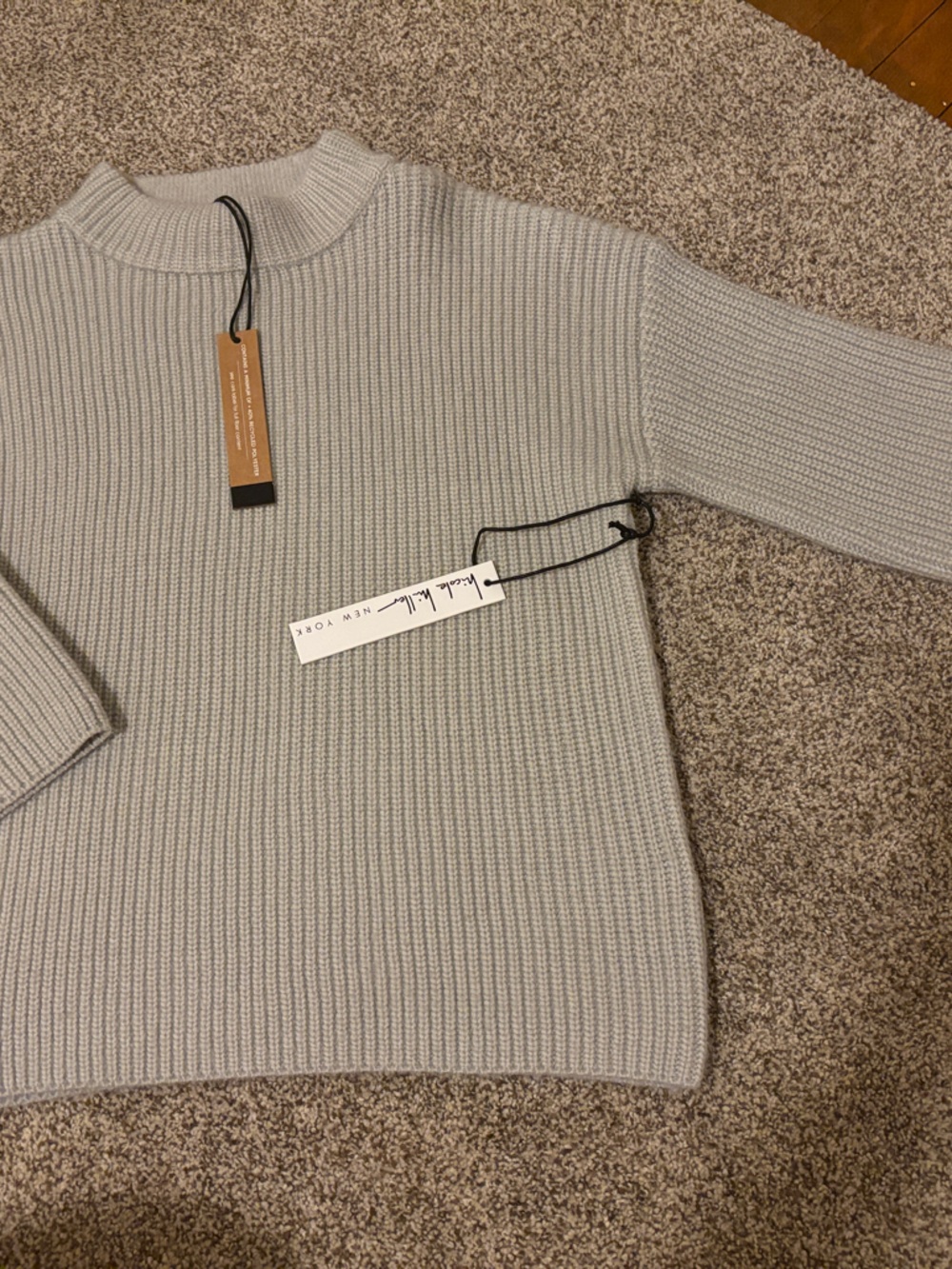 Nicole Miller Light Gray Ribbed Crewneck Sweater